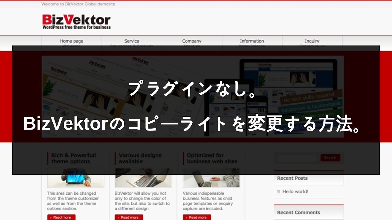 BizVektorのコピーライトを変更する方法。PHP初心者でもできた。プラグ 